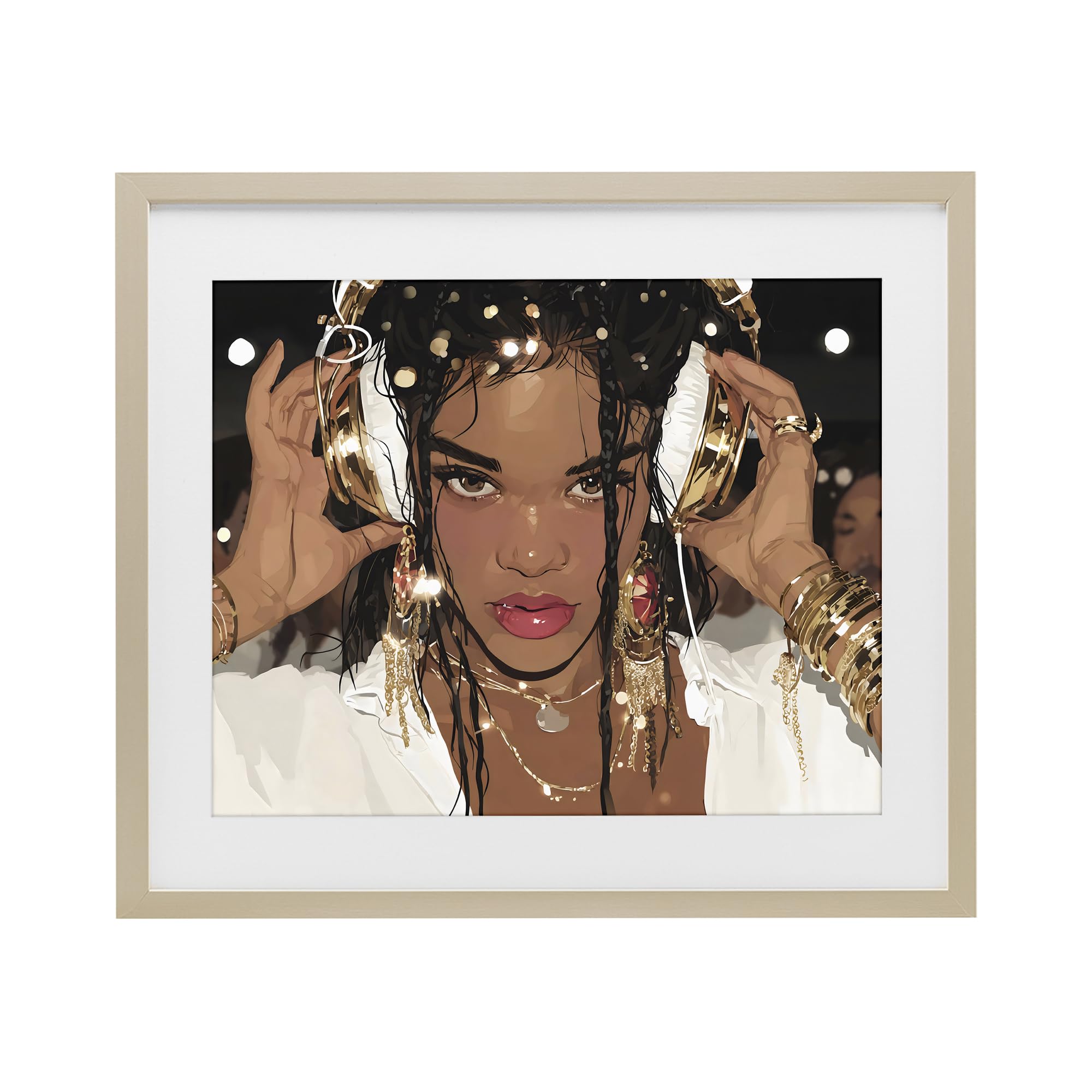 Portrait glamour de casque doré, 43,2 x 53,3 cm, encadré sous verre