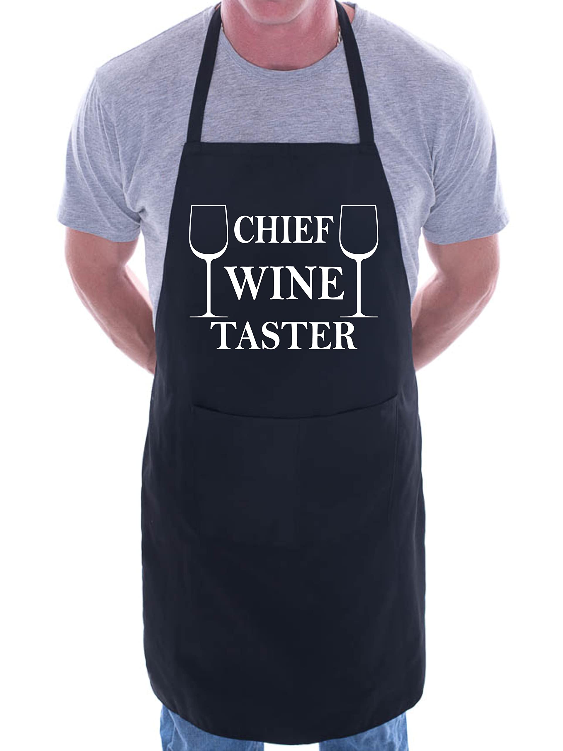 Print4U Chief Wine Taster Apron Novelty Slogan BBQ Baking Cooking Black