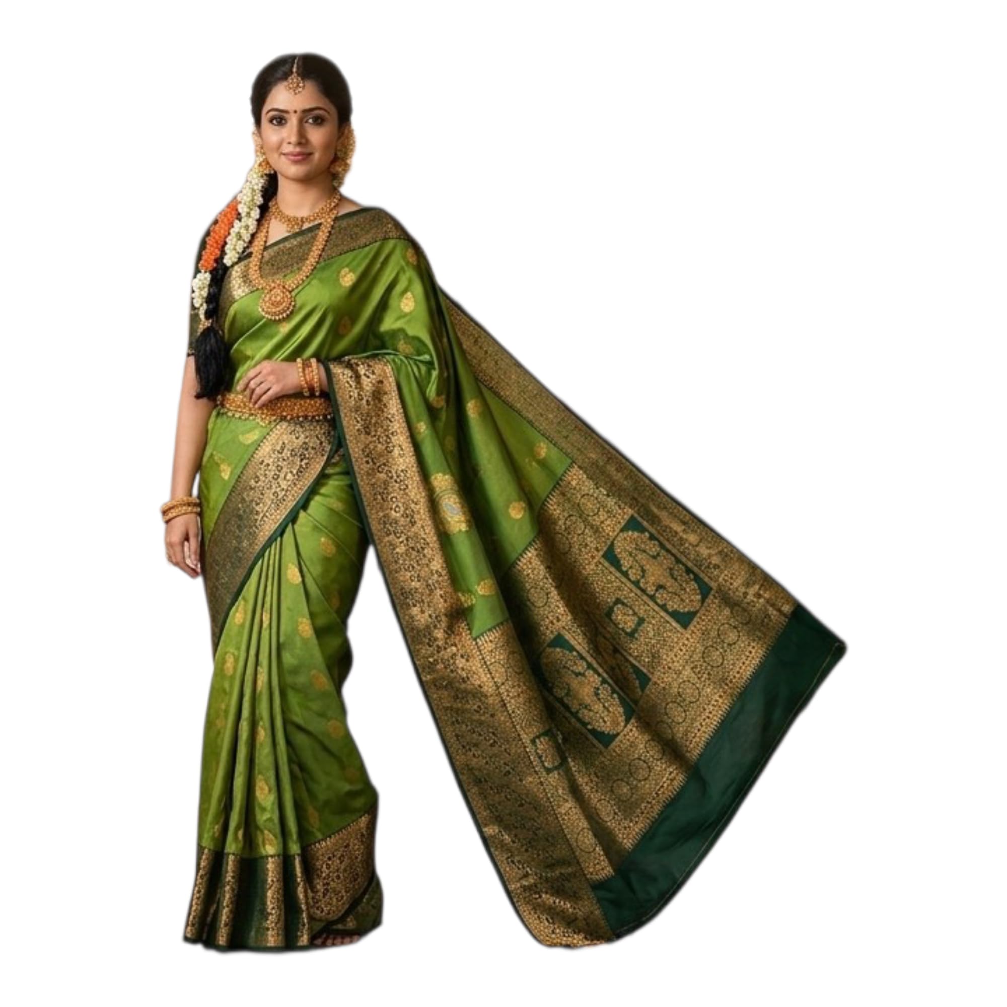 Kanjivaram Silk Saree, Green, Rich Zari Border & Pallu, Traditional Bridal Style-picture-26