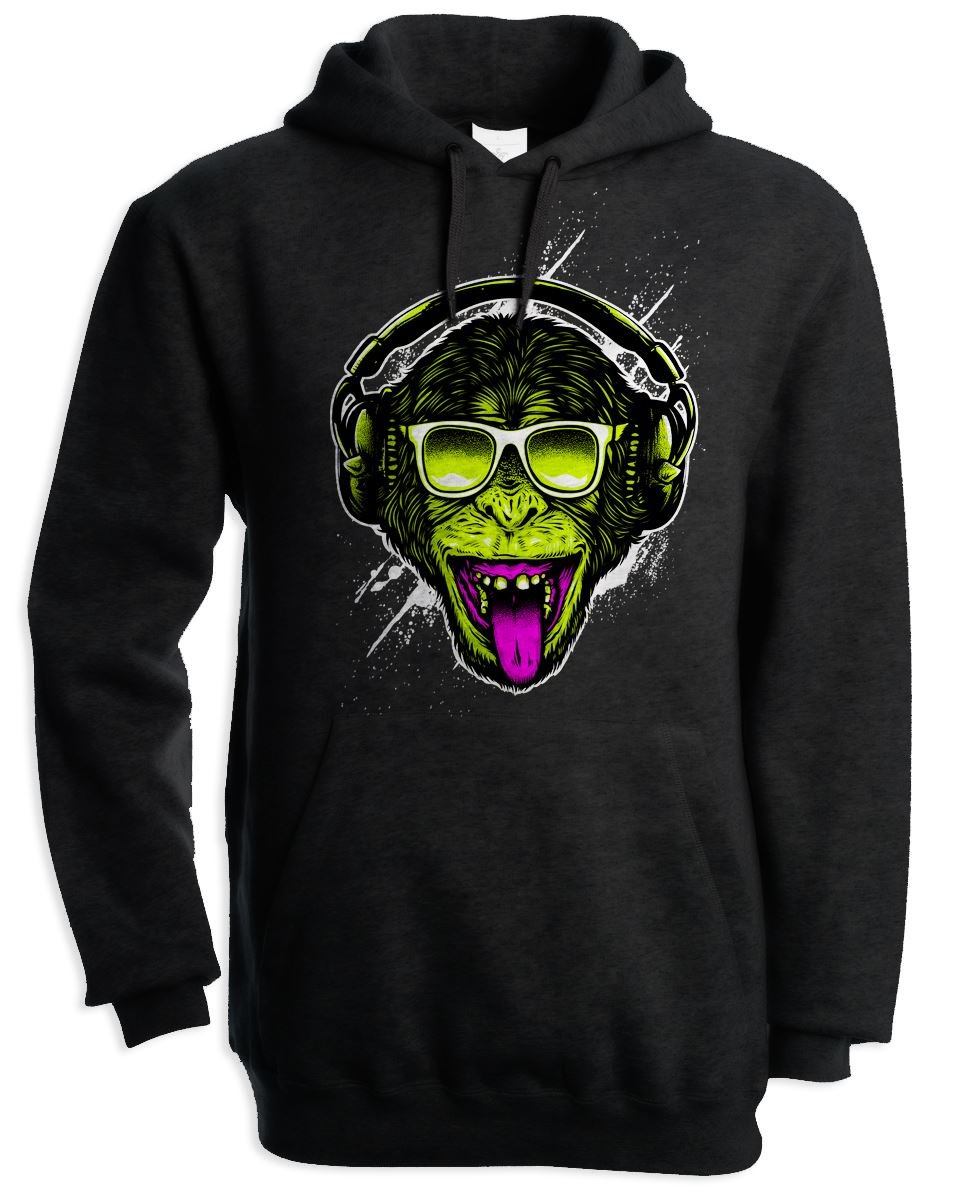Tribal T-Shirts Mens Funky Monkey DJ Hoody (Large, Black)