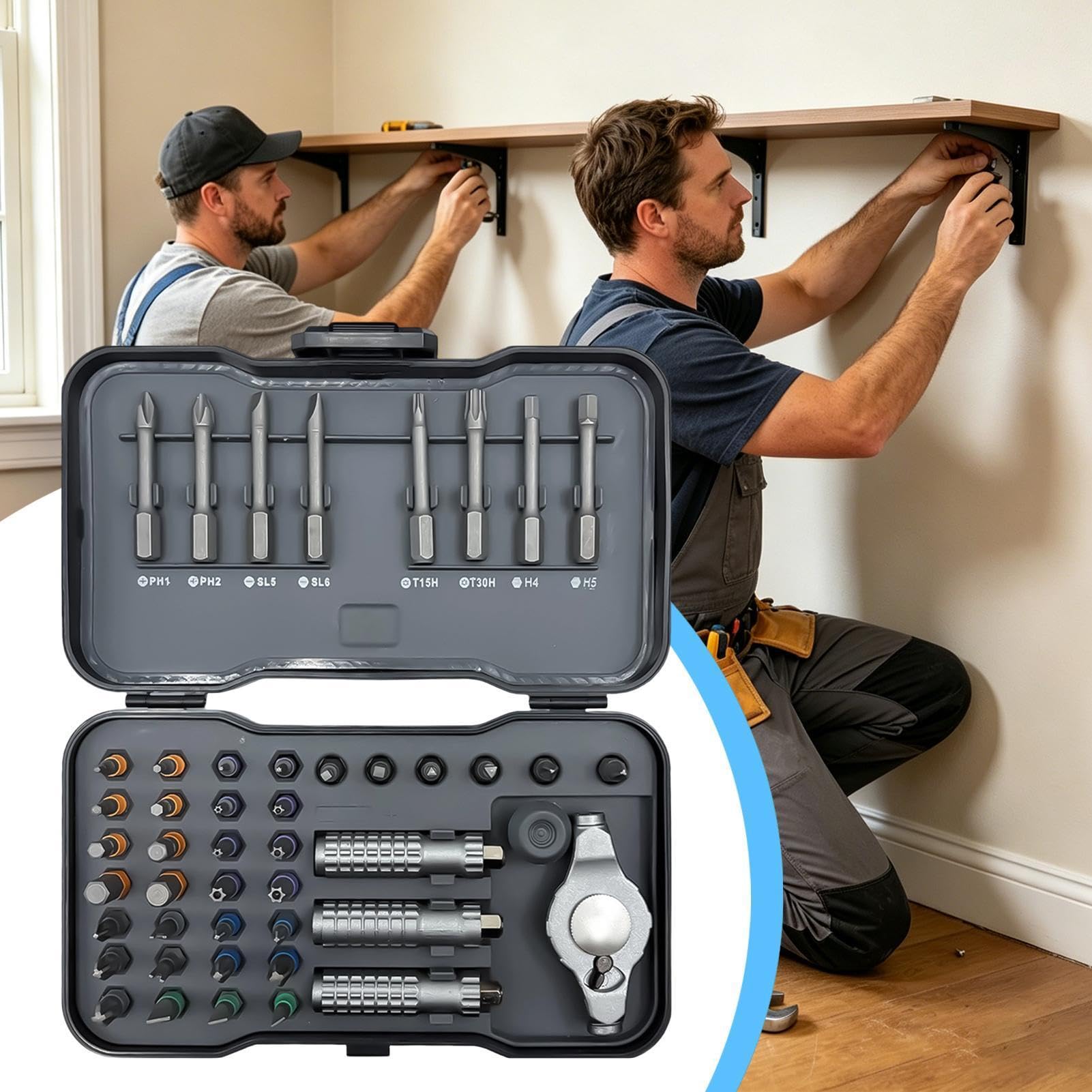 Juego de Destornilladores con Carraca 47 en 1 Mango Ergonómico Portátil