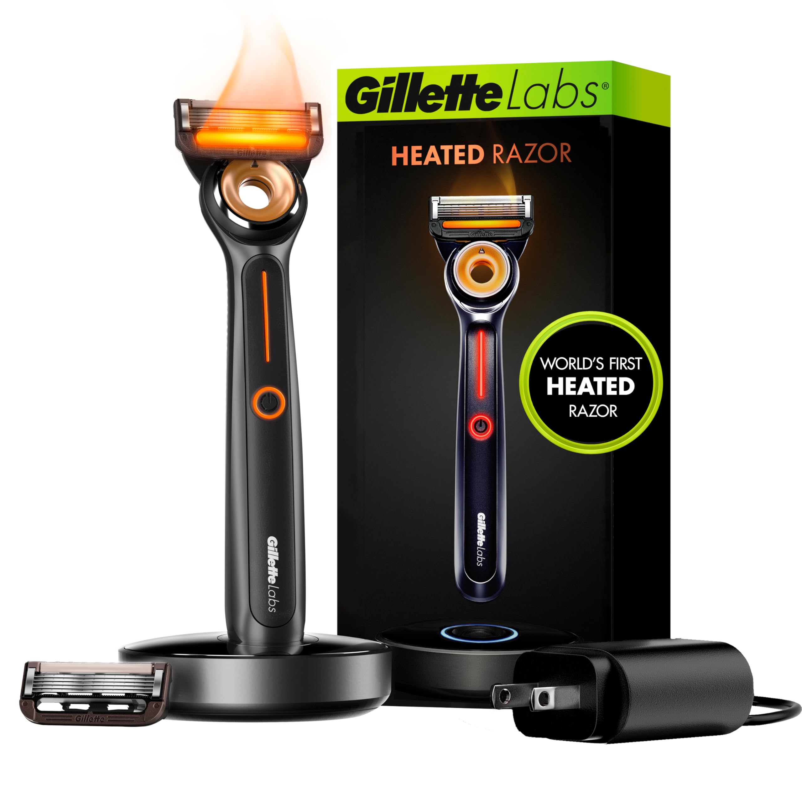Heated Razor for Men, Starter Shave Kit by Labs, 1 Handle, 2 Razor Blade s, 4 Charging Dock