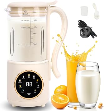47oz 1400ml Automatic Soy Milk Maker, 9 in 1 Nut Milk Maker, with Self-Cleaning,16 Blades Makes Almond Milk, Oat Milk, Plant Milk, Juice with Steel Blades LED Display for Home