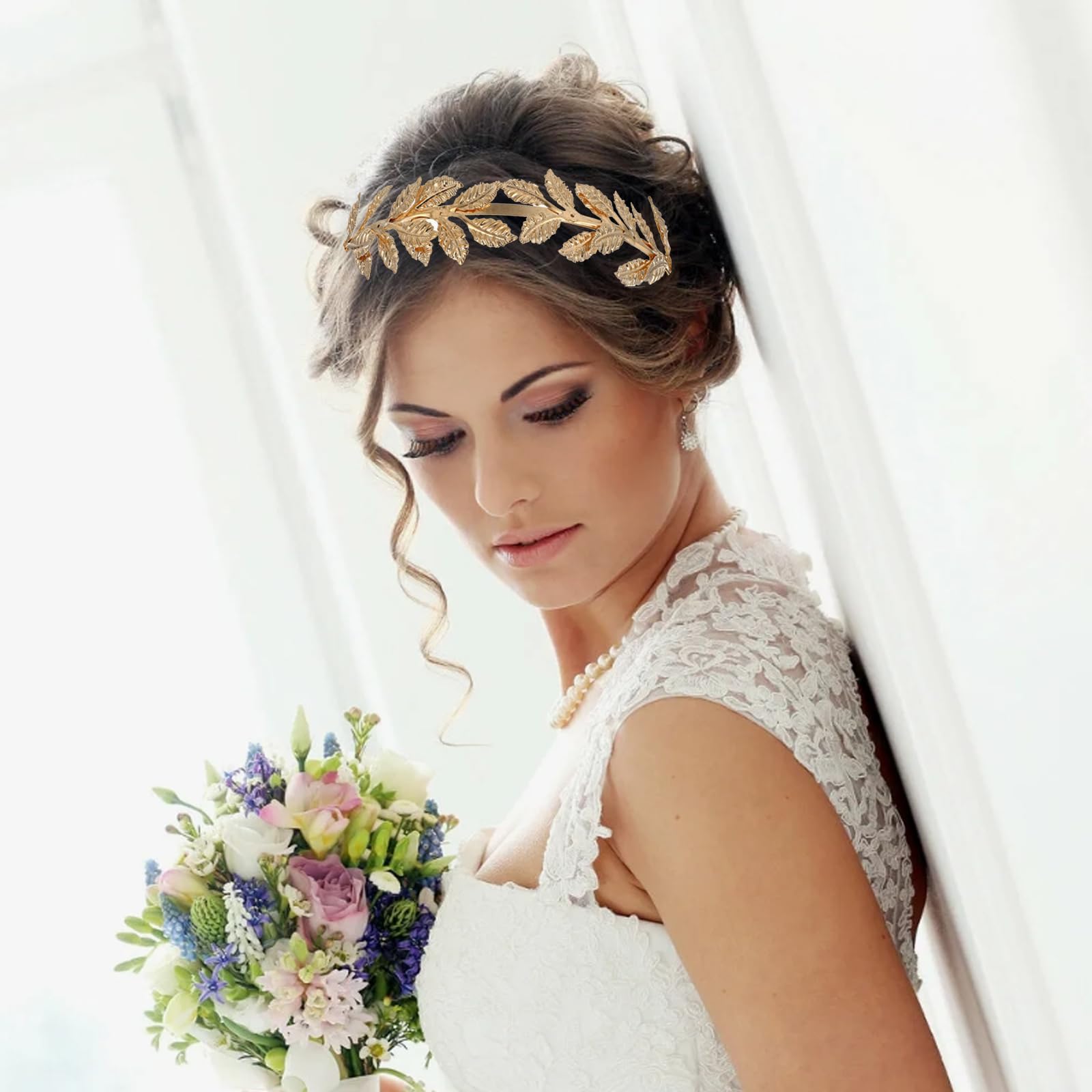 Vintage Gold Tiara Bridal Hair Accessories Headband for Women Girls Wedding Amazon.com : 2 Pcs Greek Gold Color Leaf Headbands Goddess  main image 3