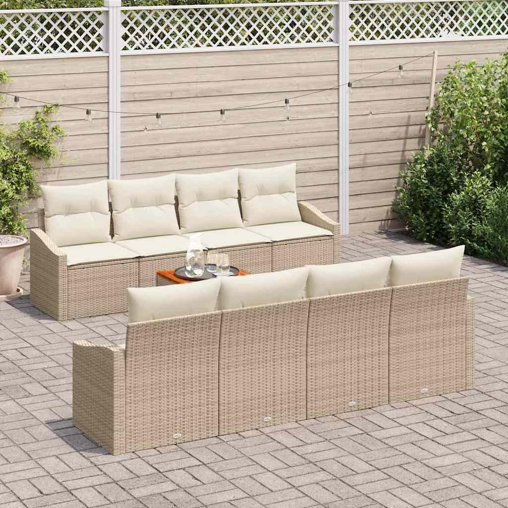 7-częściowy zestaw mebli ogrodowych, beżowy i biały, rattan PE, stal malowana proszkowo, modułowa konstrukcja, odporna na promieniowanie UV, na taras, balkon, do użytku na zewnątrz