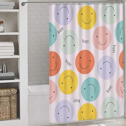 Miniatura 3 de Happy Smiley Face Cortina de ducha (60 x 72 pulgadas), juego de cortina de ducha estampada de tela de poliéster para baño con ganchos