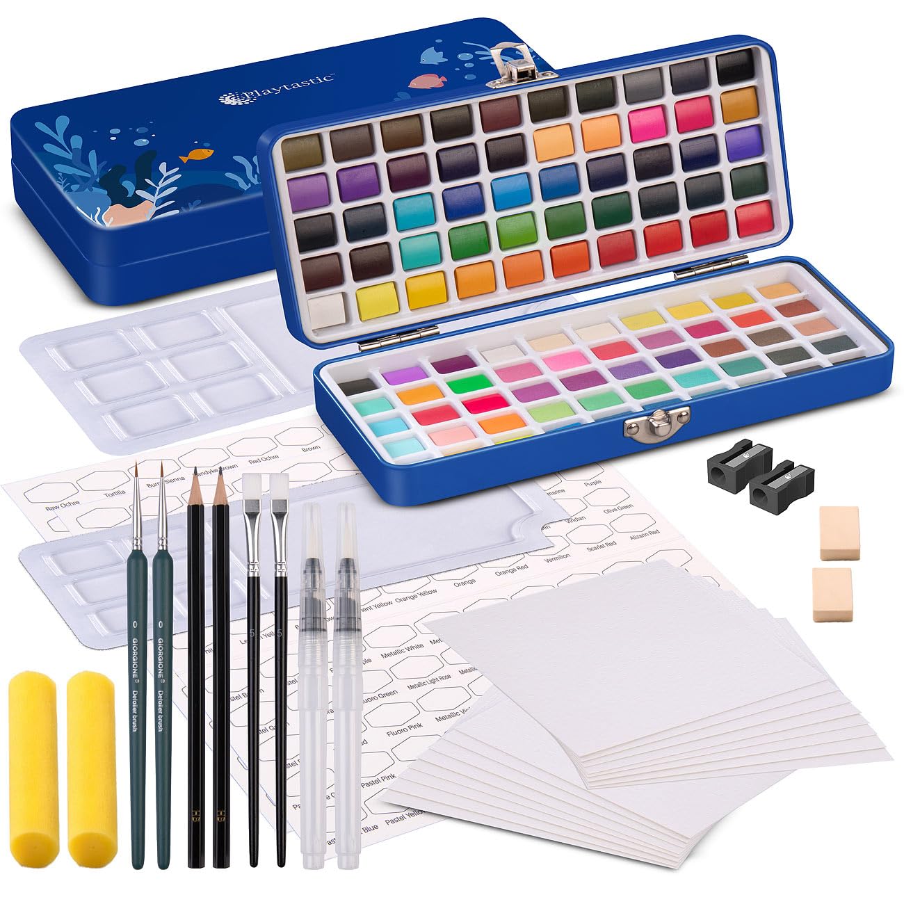 Aquarellfarbkästen: 2 Aquarellfarben-Sets mit je 100 Farben, Metallbox, 3 Pinsel, Papier (Aquarellfarben-Sets mit Zubehör, Künstlerfarben)