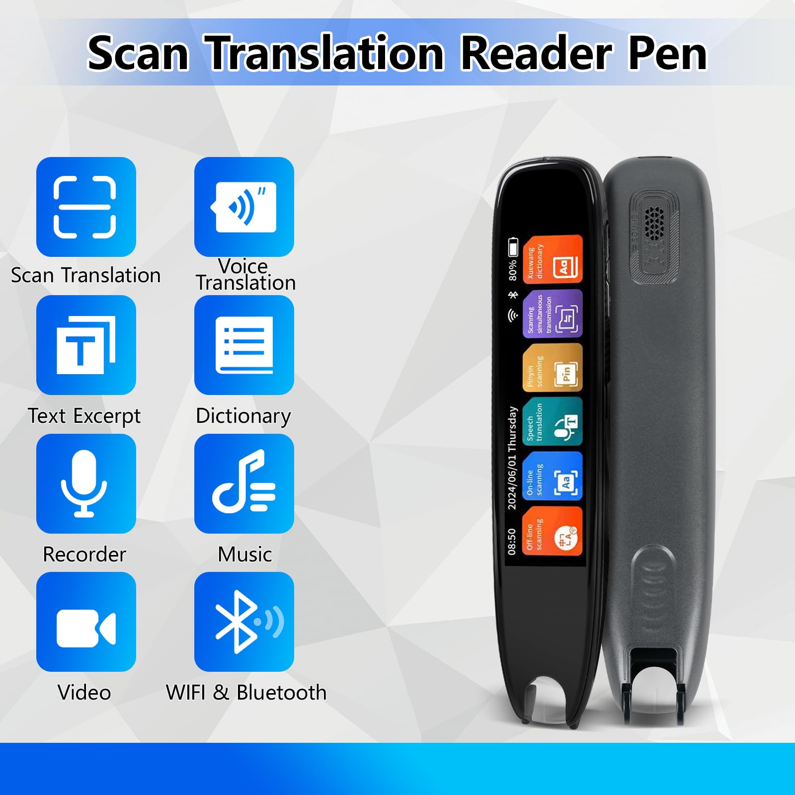 Panthem Penna Traduttrice con Scansione e Uscita Vocale, Traduttore Vocale in Tempo Reale per 142 Lingue, Penna di Lettura Intelligente con Touchscreen per Lingua, Testo, Dislessia, Apprendimento