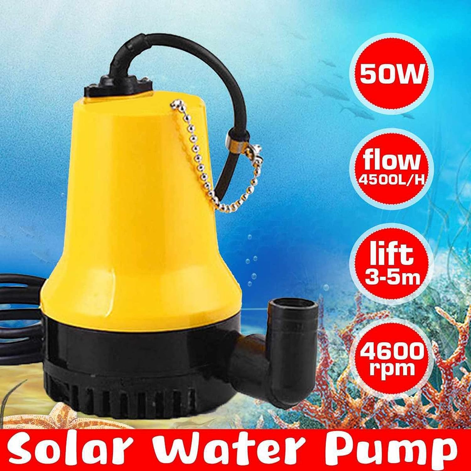CHRISK 5m DC 12V / 24V Pompa dell'Acqua Solare del pozzo Profondo, 4500L / H Pompa sommergibile per la circolazione dell'Acqua del Motore brushless Fontana di irrigazione Fish Pond