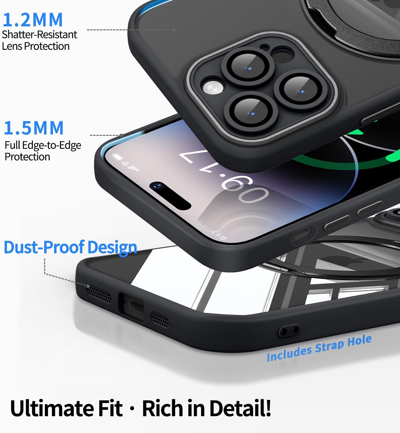 【360° Spin Magnetic Stand】 Case for iPhone 14 Pro Max 【Fit for Mag&Safe】 Cover with Ring Holder 【No-Yellow Crystal Clear】 Shockproof Anti-Scratch Slim Fit Protective 14 Pro Max Phone Cases - Black