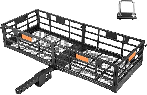 VEVOR Soporte de carga plegable de enganche 60 x 24 x 144 pulgadas cesta de carga de enganche de remolque de acero con capacidad de 500 libras
