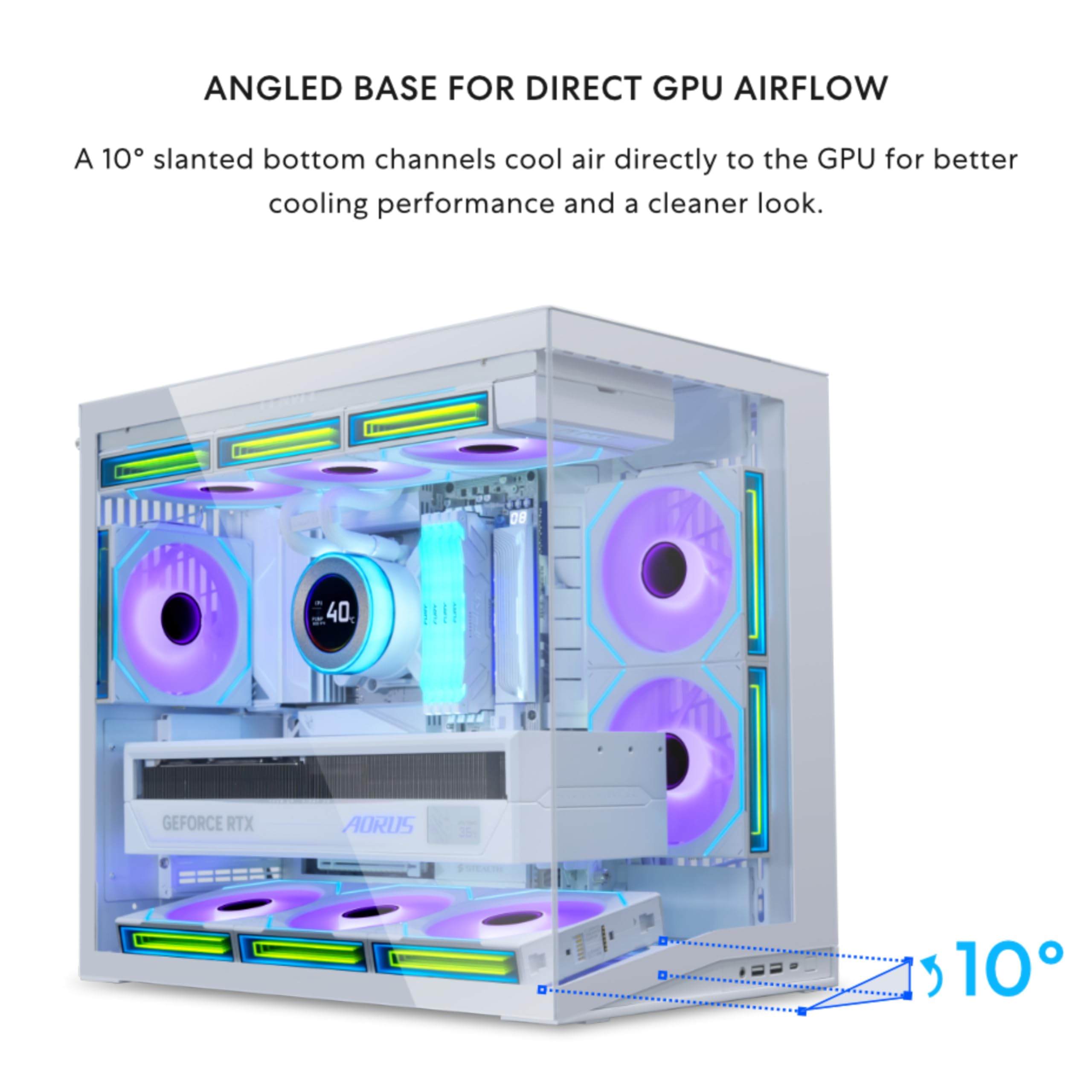 LIAN LI O11D MINI V2 Flow | Carcasa de computadora de flujo ATX compacta de media torre | Vista panorámica | Flujo de aire de alto rendimiento | Incluye 5 ventiladores de cuchilla inversa de 120 mm |