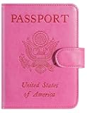 Passport Holder Cover Wallet RFID Blocking Leather Card Case Travel Accessories for Women Men (Pink)