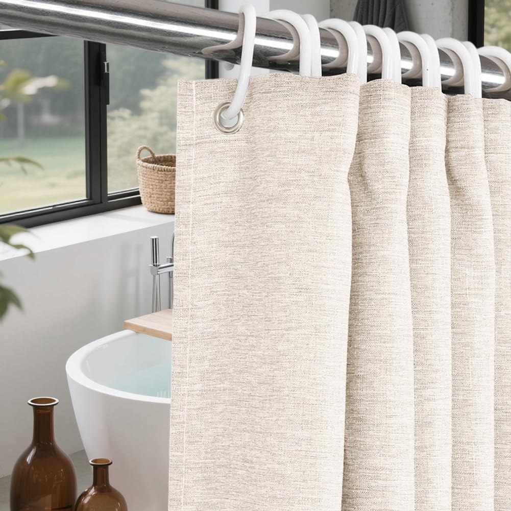Rideau de douche en lin RANJIMA 180x200 cm imperméable et lavable pour salle de bain