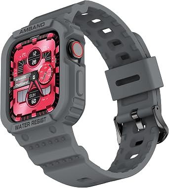 amBand Compatible for Apple Watch Band 41mm 40mm 38mm with Bumper Case, Rugged Men Women Bands for iWatch SE 3 SE2nd SE Series 9 8 7 6 5 4 3 2 1, Sport Military Protective Cases Drop-Proof, Gray