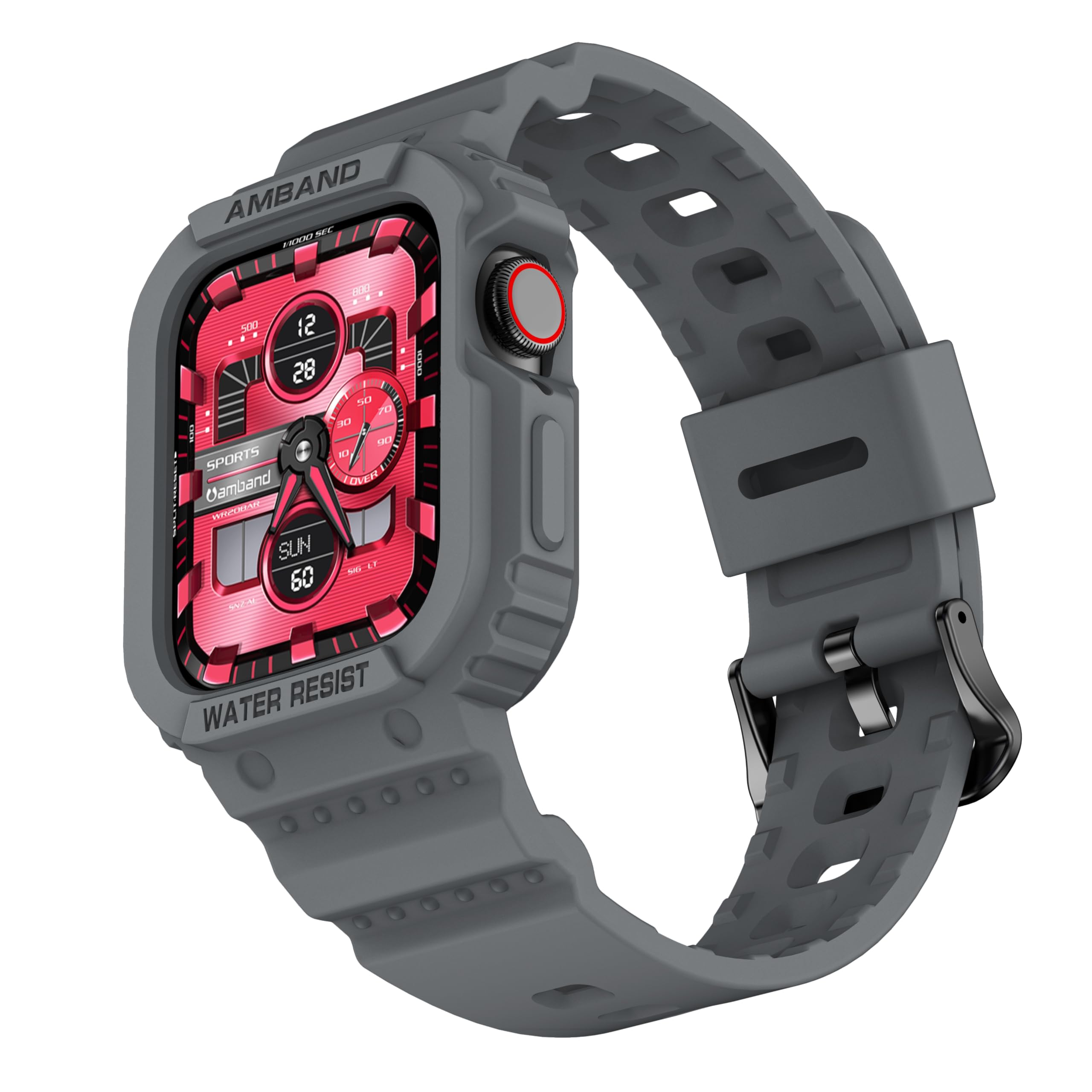 amBand Compatible for Apple Watch Band 41mm 40mm 38mm with Bumper Case, Rugged Men Women Bands for iWatch SE 3 SE2nd SE Series 9 8 7 6 5 4 3 2 1, Sport Military Protective Cases Drop-Proof, Gray