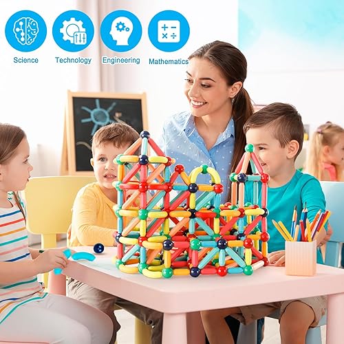 Miniatura 5 de Bloques de construcción magnéticos, juguete educativo STEM para niños, palos de aprendizaje Montessori y bolas preescolares, juguetes sensoriales