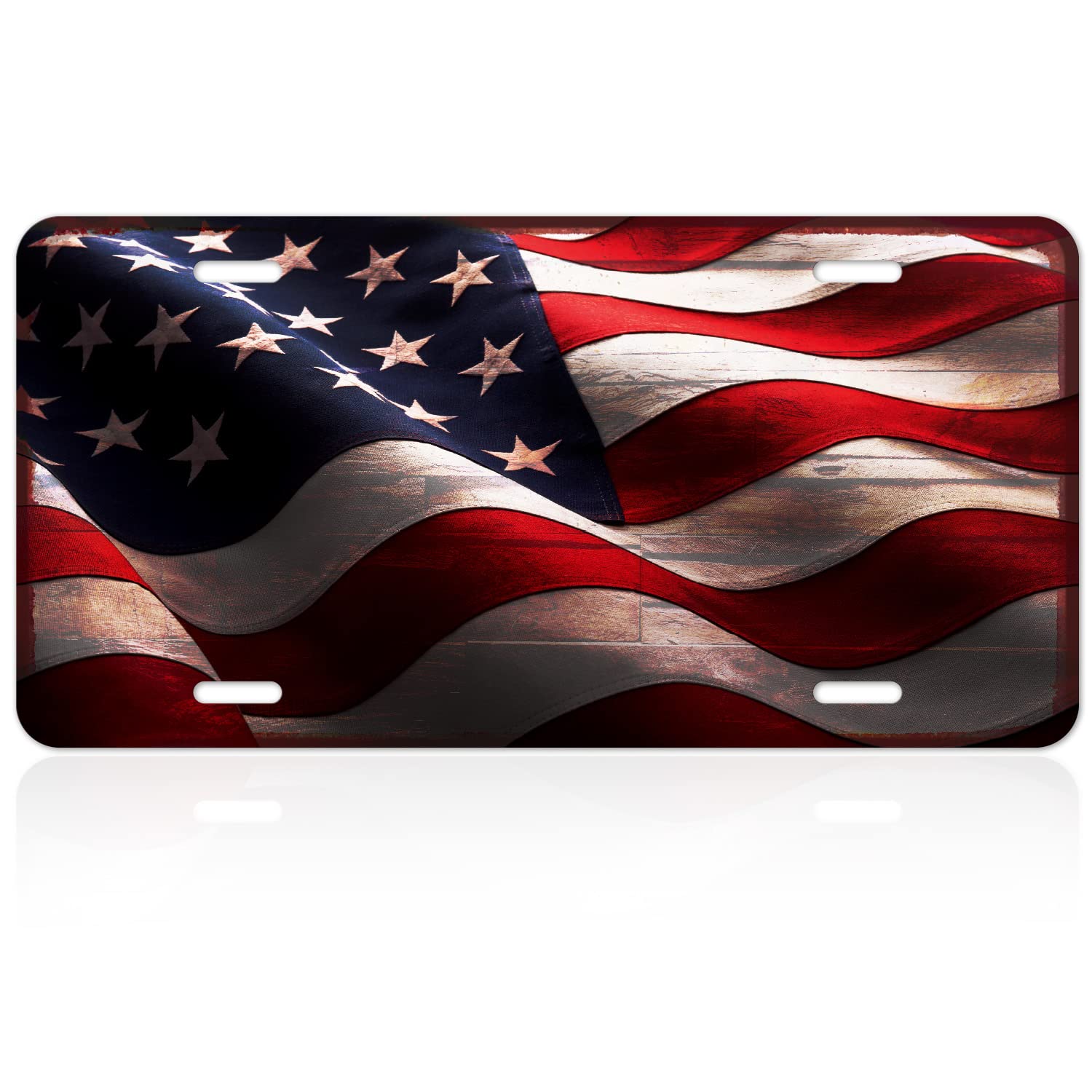 Decorative American Flag Front License Plate With Waves Novelty Car Sign, 6x12 Inches, Rust Free .040 Aluminum, Fade Resistant, Made in USA