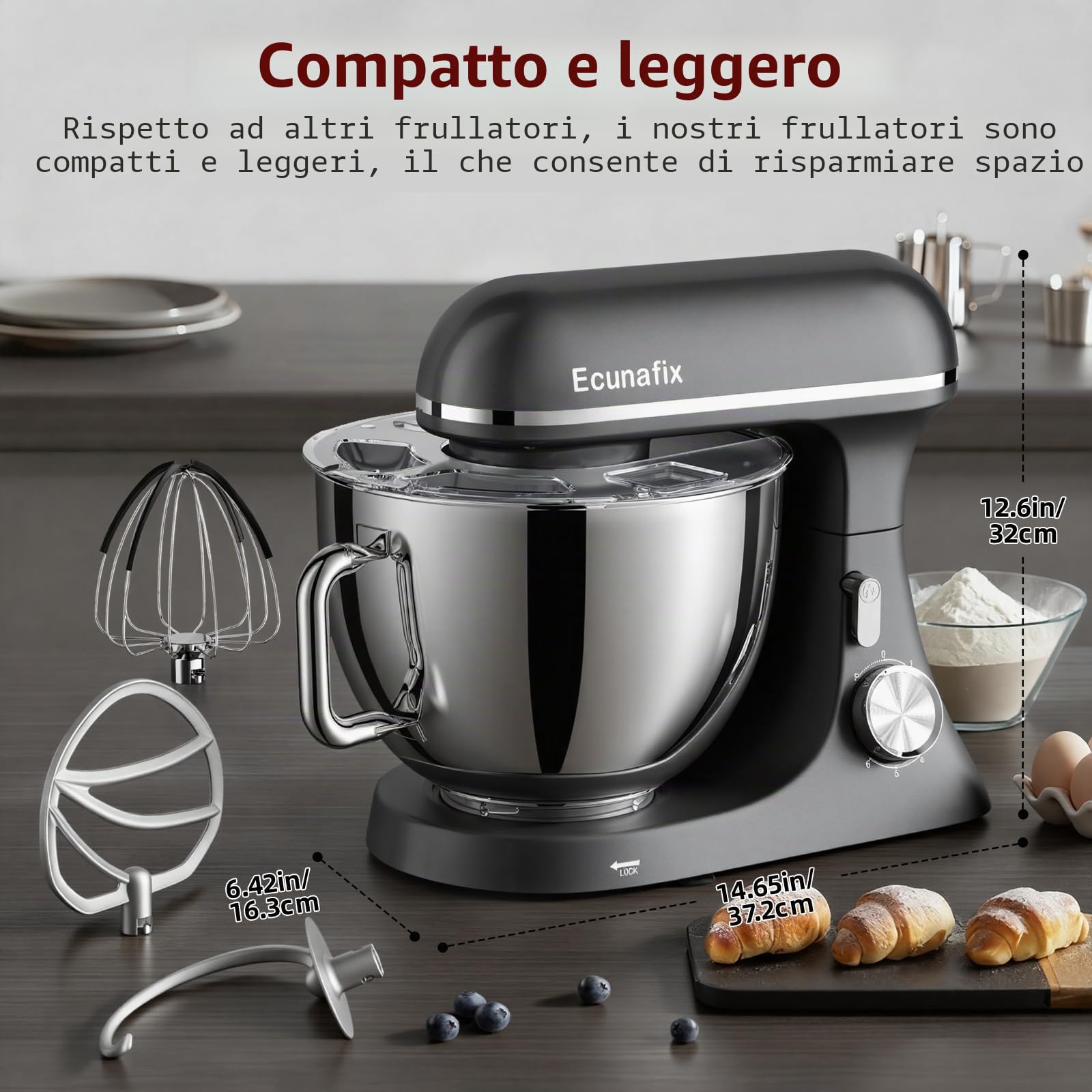 Impastatrice Planetaria offerta 2000W 8L Robot da Cucina | Professionale Multifunzione Mixer Cucina con Gancio per Impastare, Frusta Piatta, Frusta