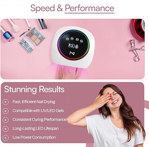 Miniatura 7 de M - HaloLite - Lámpara LED de secado de uñas de 98 W, 32 LED, recargable inalámbrica con batería de 5200 mAh, secador de uñas de gel UVLED rápido