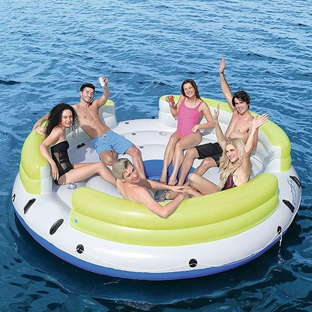 Inflatable Round Extra Large Inflatable Floating Bed Outdoor 6 People Summer Beach Party Swimming Pool Floating Drainage Bed Adult Children's Water Toy 350CM