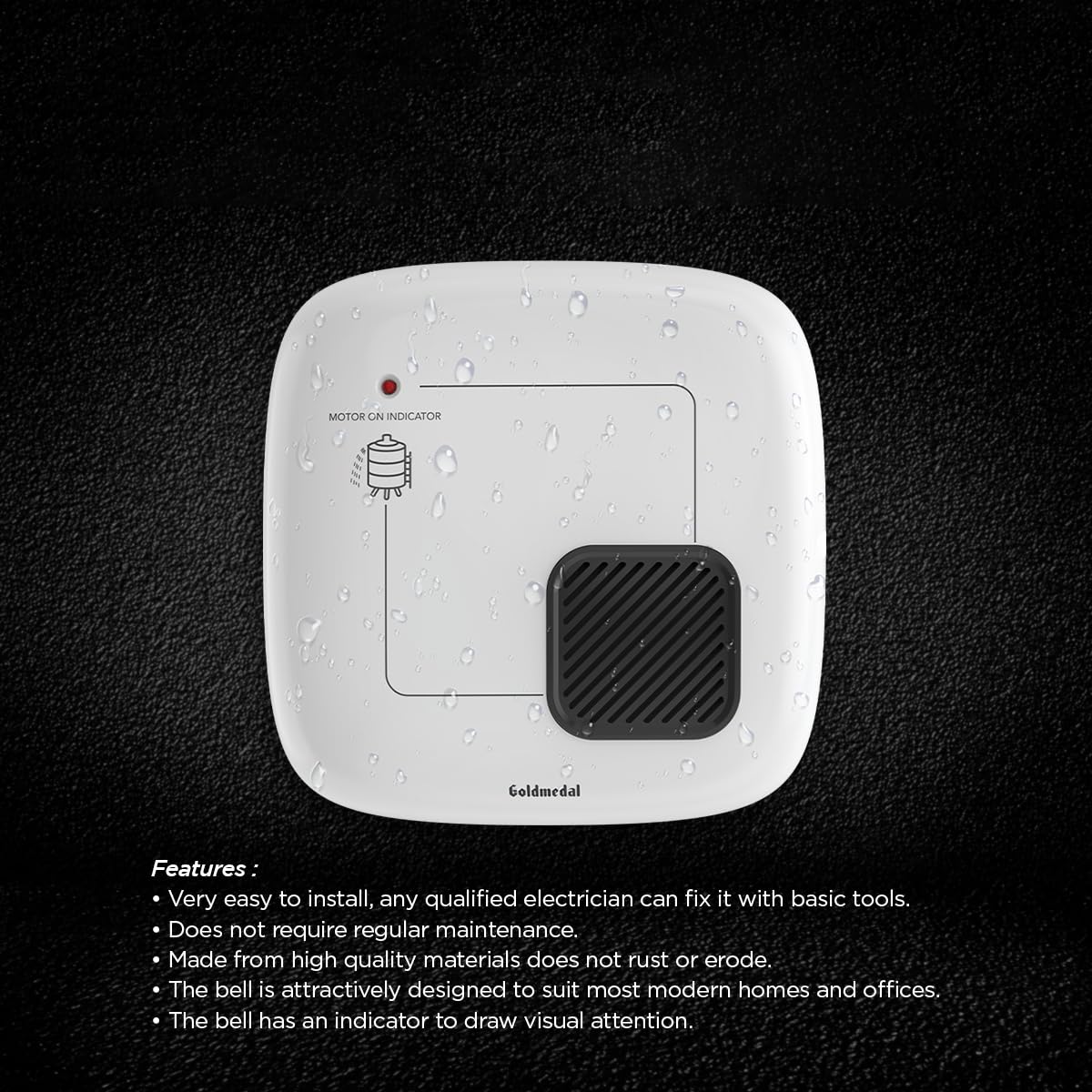 Goldmedal Liquid Water Alarm Bell | Water Tank Overflow Alarm Bell | Loud Human Voice | with Indiactor White (Pack of 1) 2