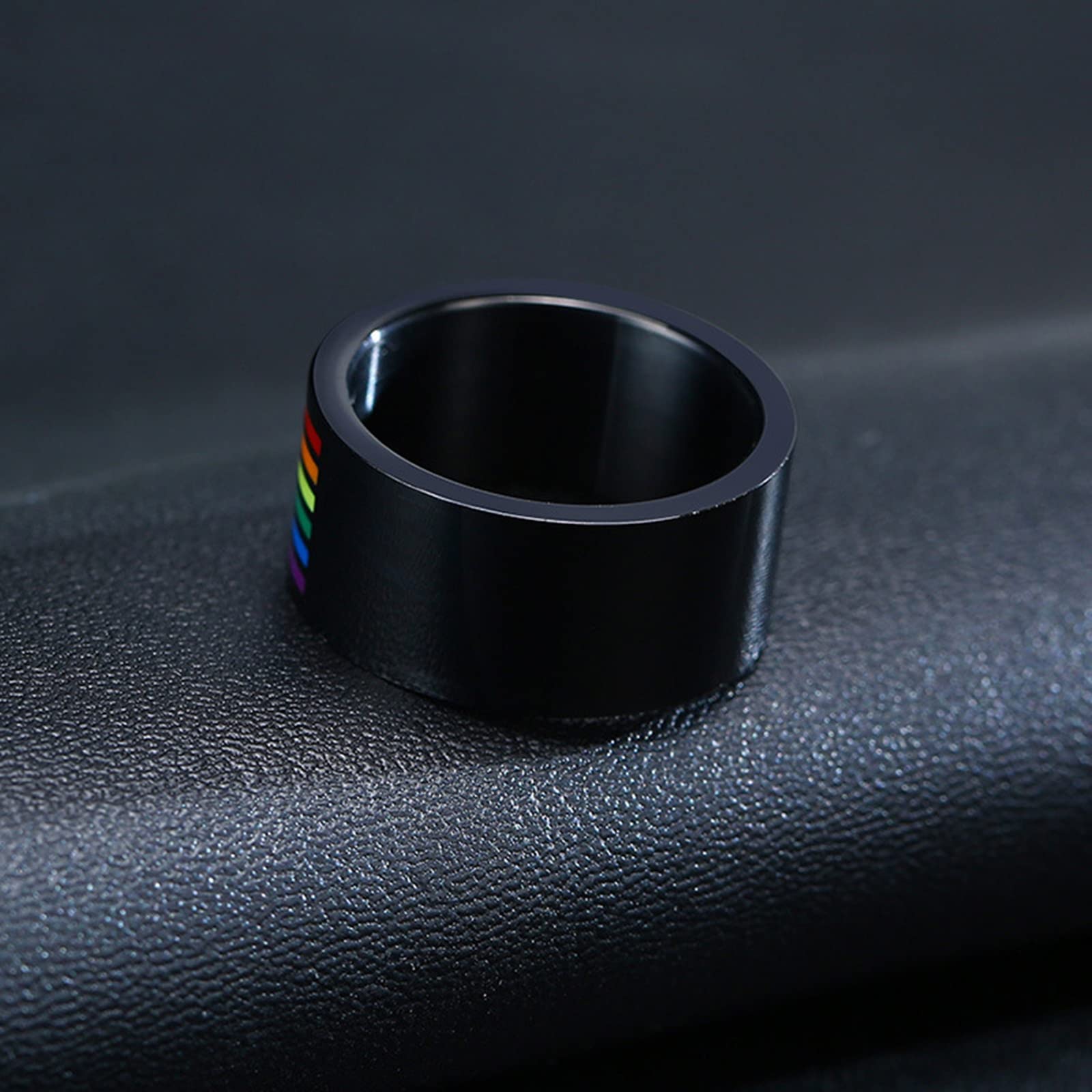 Zestaw pierścionków dla lesbijek dla par, zestawy obrączek ślubnych ze stali nierdzewnej, możliwość personalizacji rozmiaru od 1/2 do X 1/2 10 mm, czarny pierścionek LGBT z tęczową emalią, Women N 1/2 + Men N 1/2, Bez kamienia szlachetnego