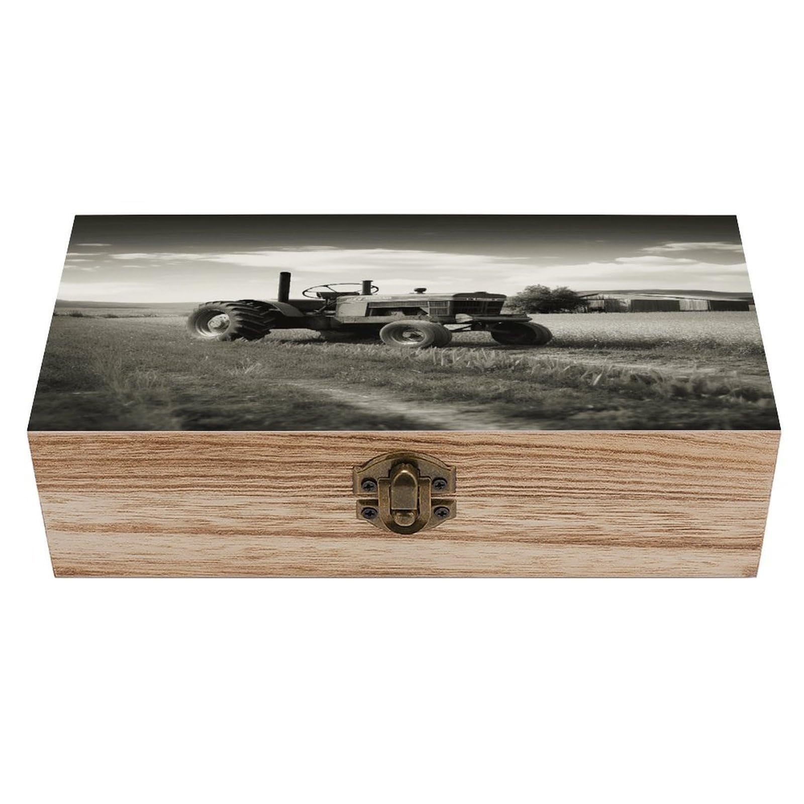 VstaDank Tractor Agriculture Tranquil Wooden Storage Box Decorative Jewelry Case with Lids Exquisite Wood Box Letters Gifts Acacia Wood Boxes Fashion Wooden Keepsake Boxes for Men Women