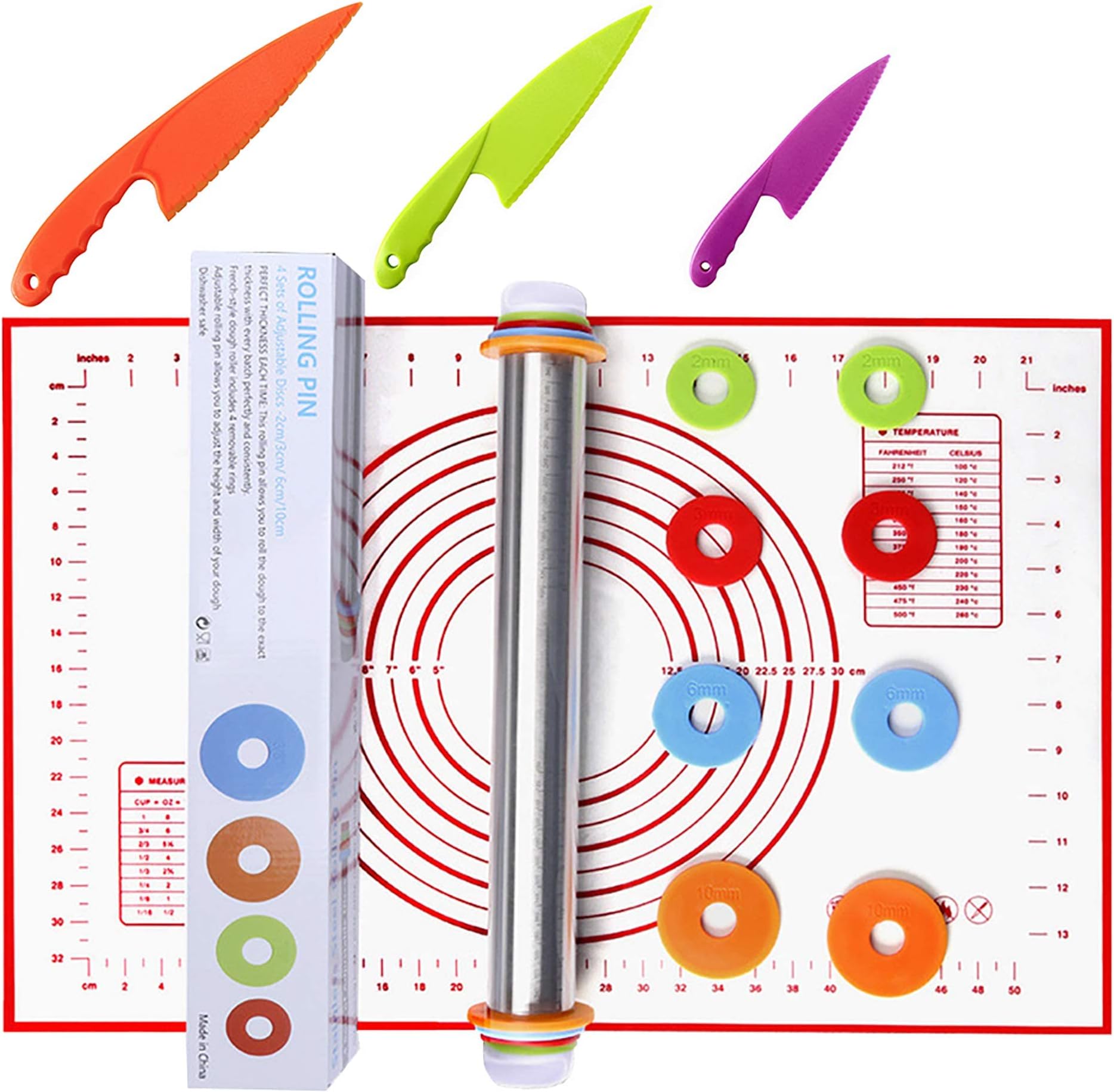 Rouleau à Pâtisserie Ajustable en Acier Inoxydable avec Anneaux, Professionelle Rouleau a