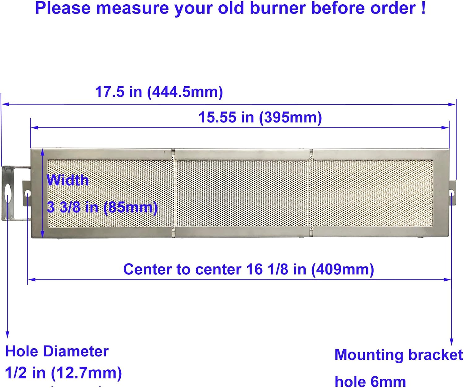 Ceramic Infrared Rear Rotisserie Burner Replacement 304 Stainless Steel IR Back Burner with Ceramic Wafer for Some Nexgrill Jenn Air Perfect Flame 720-0522 and Other Grill Brands
