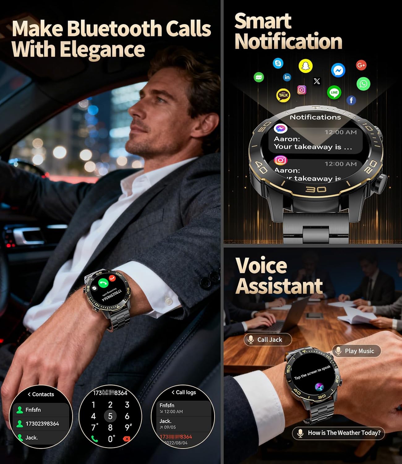 TX7 Luxury Smart Watches for Men, 800mAh Battery, 1.43" AMOLED Screen Fitness Tracker, 100+ Sports Mode/Pedometer/IP68 Waterproof Mens Smart Watch, Military Smartwatch for Android iOS, Black