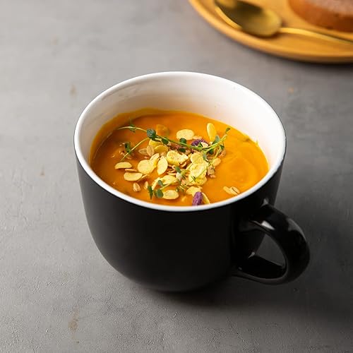 Miniatura 4 de Tazas de sopa de cerámica con tapa, tazas de sopa de 24 onzas con Hanlde para café, cereales, ensalada, fideos, té, tazones de sopa, aptos para