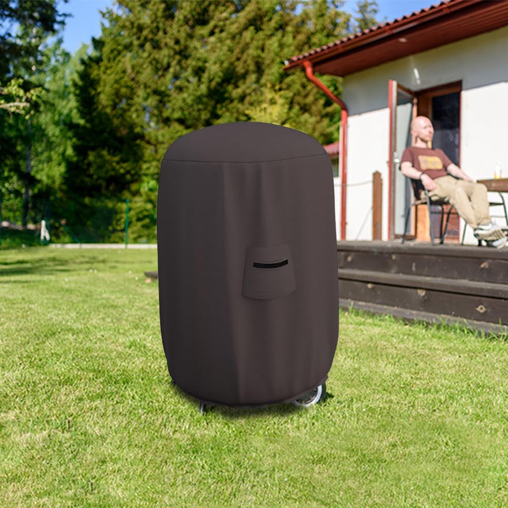 Covers & All Okrągły pokrowiec na wędzarnię - 100% wodoodporny zewnętrzny kopuła wędzarnicza/grill grill pokrowiec na grilla z kieszenią powietrzną i elastyczny do wygodnego dopasowania (56 cm (śr.) x 81 cm (wys.) , kawa)