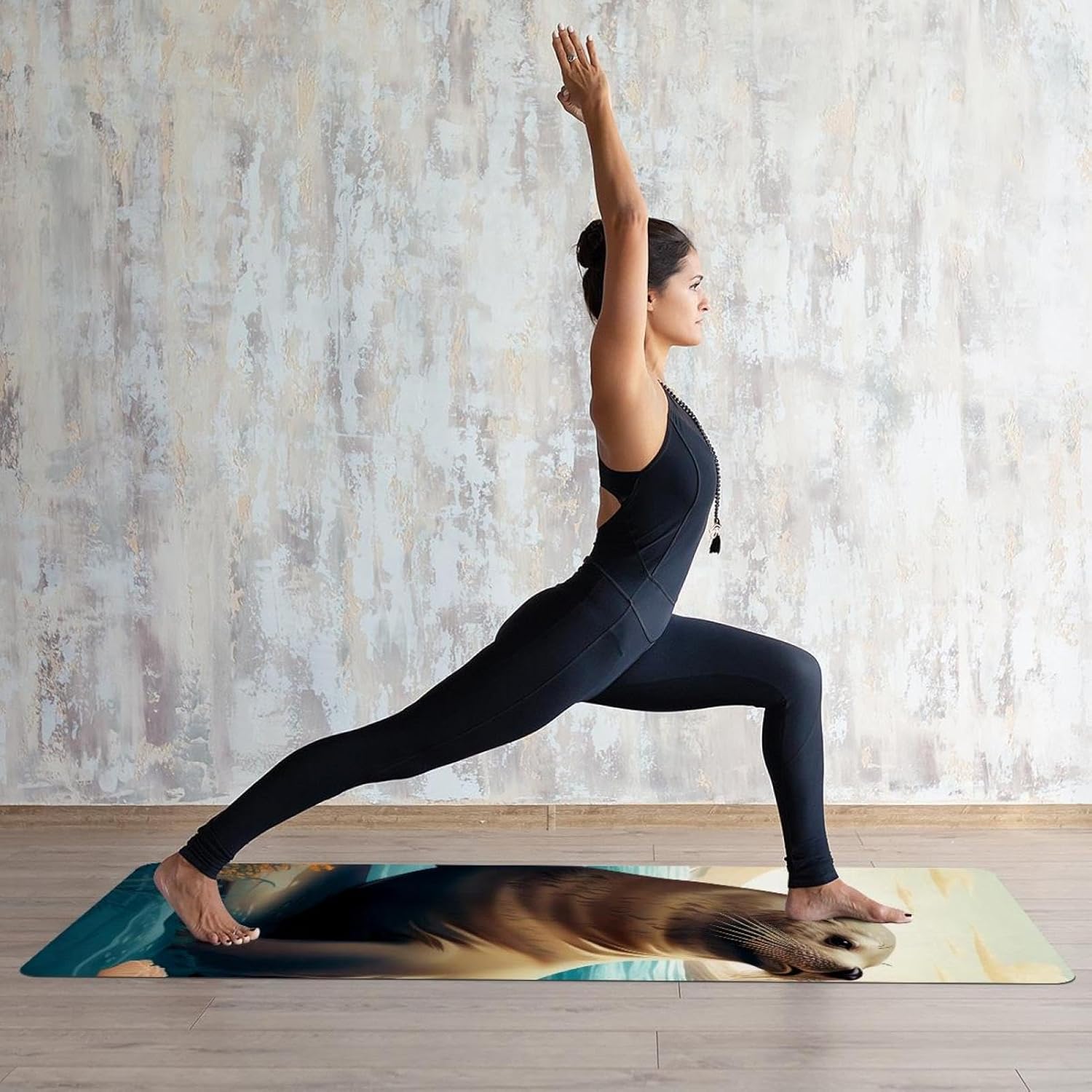 Yoga Towel, Sea Lion Pattern Non Slip Sweat Absorbent Hot Yoga Mat Towel for Hot Yoga, Pilates and Fitness - 72.8" x 26.8"