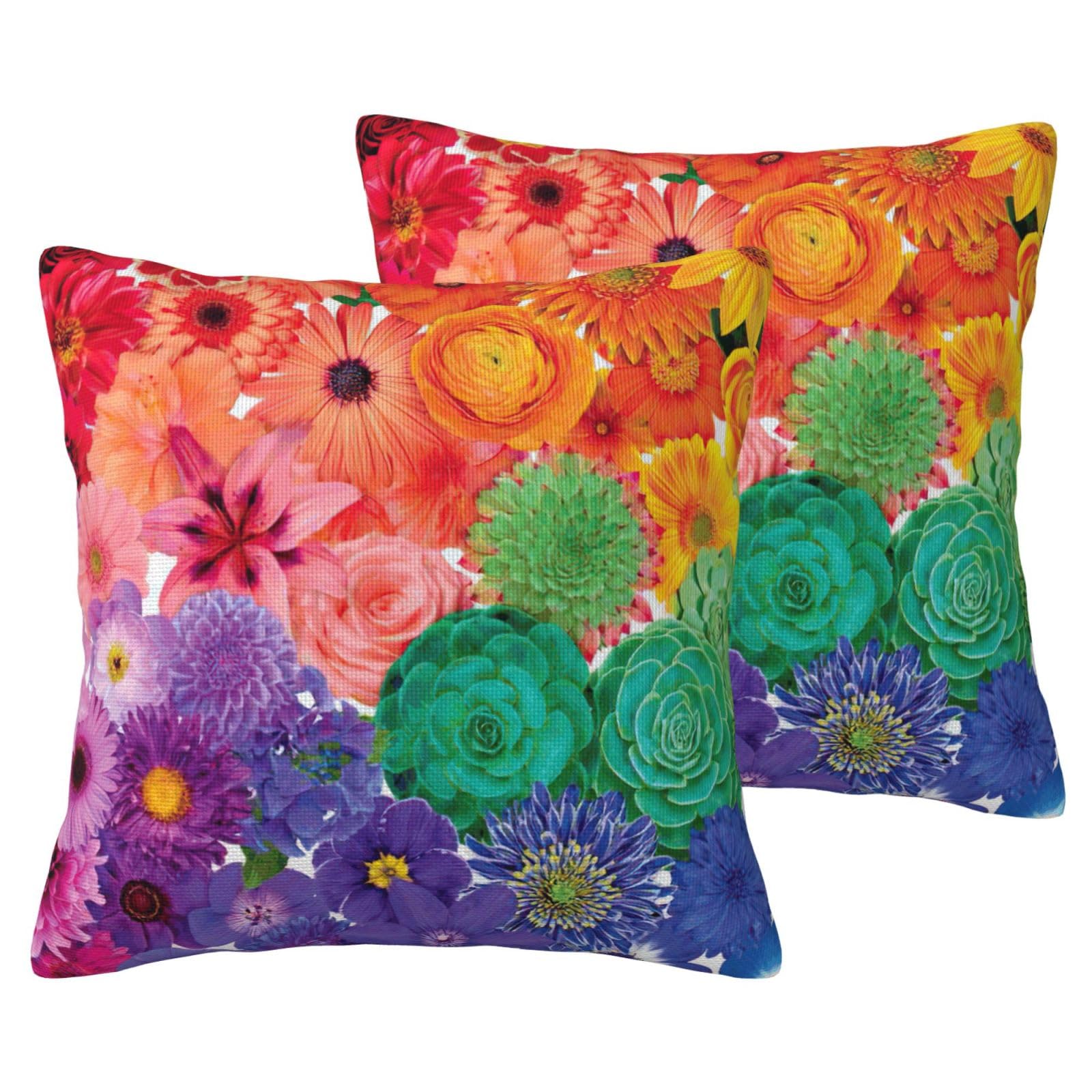 Taie d'oreiller arc-en-ciel en imitation lin pour salon et canapé (Lot de 2)