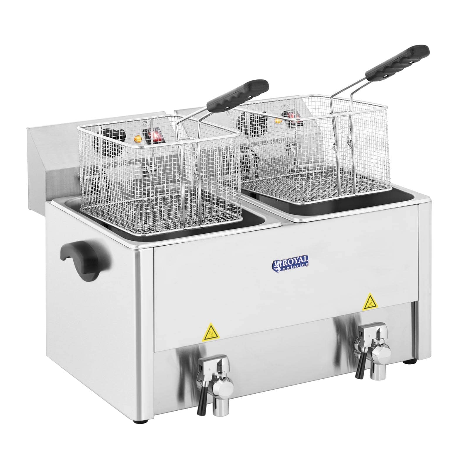 Royal Catering RCEF 13D-EGO Friggitrice Professionale Friggitrice Elettrica Doppia (2 x 13 L, 2 x 3250 W, 230 V, Termostato E.G.O., Rubinetto di scarico, Acciaio Inox)