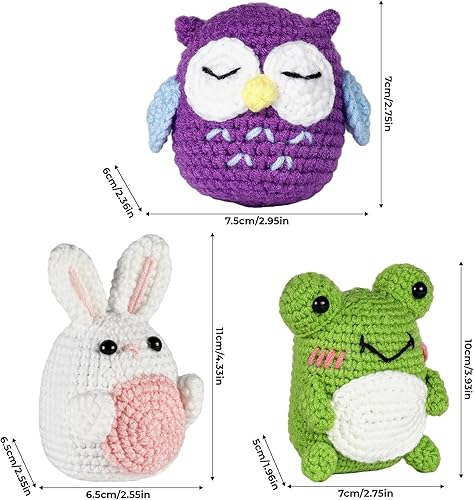 Miniatura 9 de Kit de ganchillo para principiantes, conejo, búho, rana 3 patrones de animales, kit de tejido para niños y adultos con tutoriales en video paso a