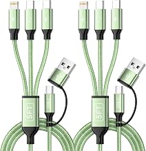 3 in 2 USB A/C Multi Charging Cable, Charging Cords for Multiple Devices | Multi Charger Cord (2Pack 5FT) Universal Chargers with IP, 2 Type C USB Cable for iPhone17/16, iPad, Galaxy Series