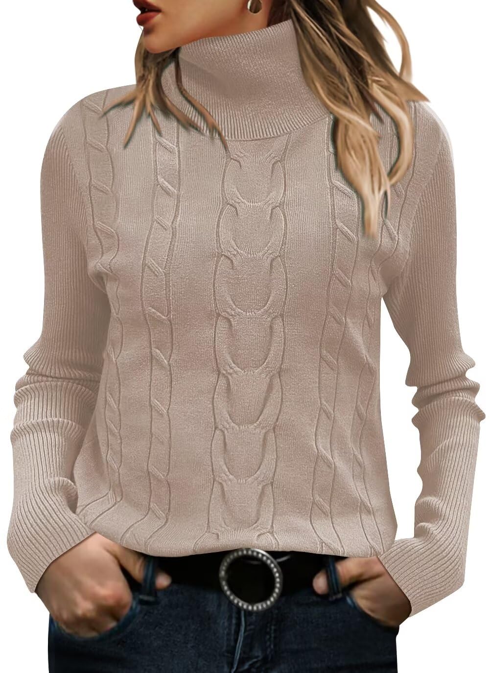FEKOAFE Sweaters for Women 2025 Long Sleeve Ribbed Knit Solid Color Turtleneck 2025 Fall Winter Pullover Sweaters