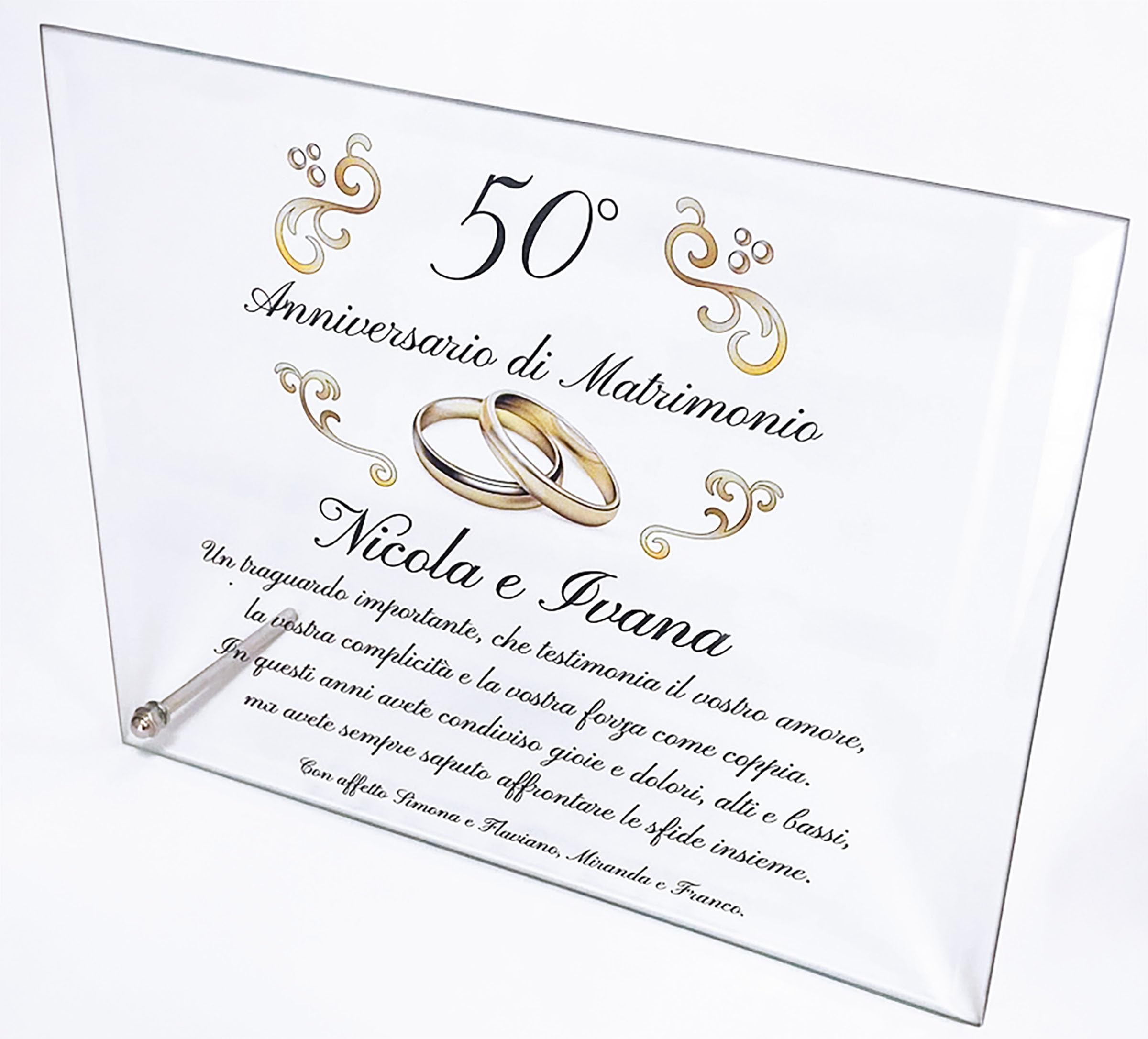 Targa Anniversario di Matrimonio | Elegante Targa in Cristallo Personalizzata | Regalo Nozze d'oro, Nozze d'argento o di Diamante