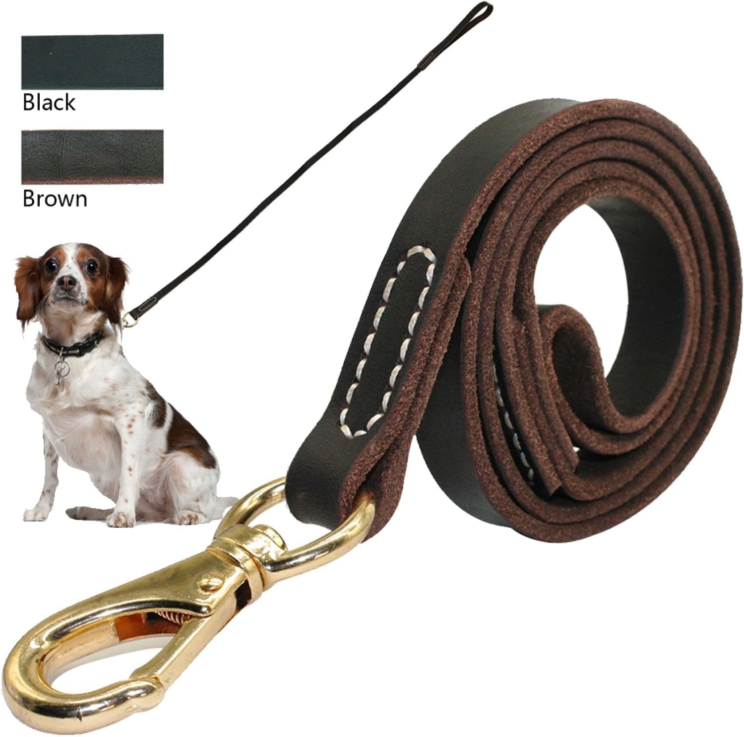 Strapazierfähige, handgefertigte Leder-Hundeleine, Dunkelbraun / Schwarz mit goldfarbenem Haken, ideal für Spaziergänge, Training aller Hunderassen