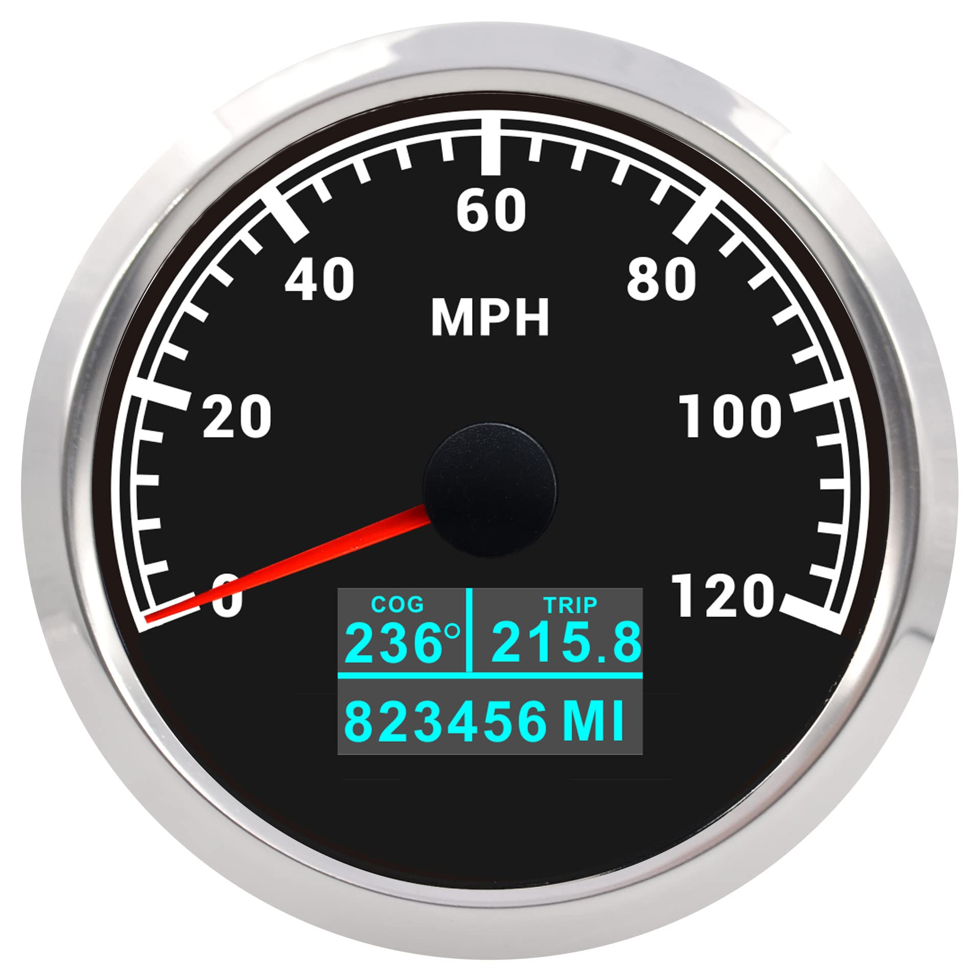 ELING 85mm GPS Speedometer 0-120MPH with COG TRIP Total Mileage with 7 Colors Backlight for Car Motorcycle Boat (0-120MPH BS)
