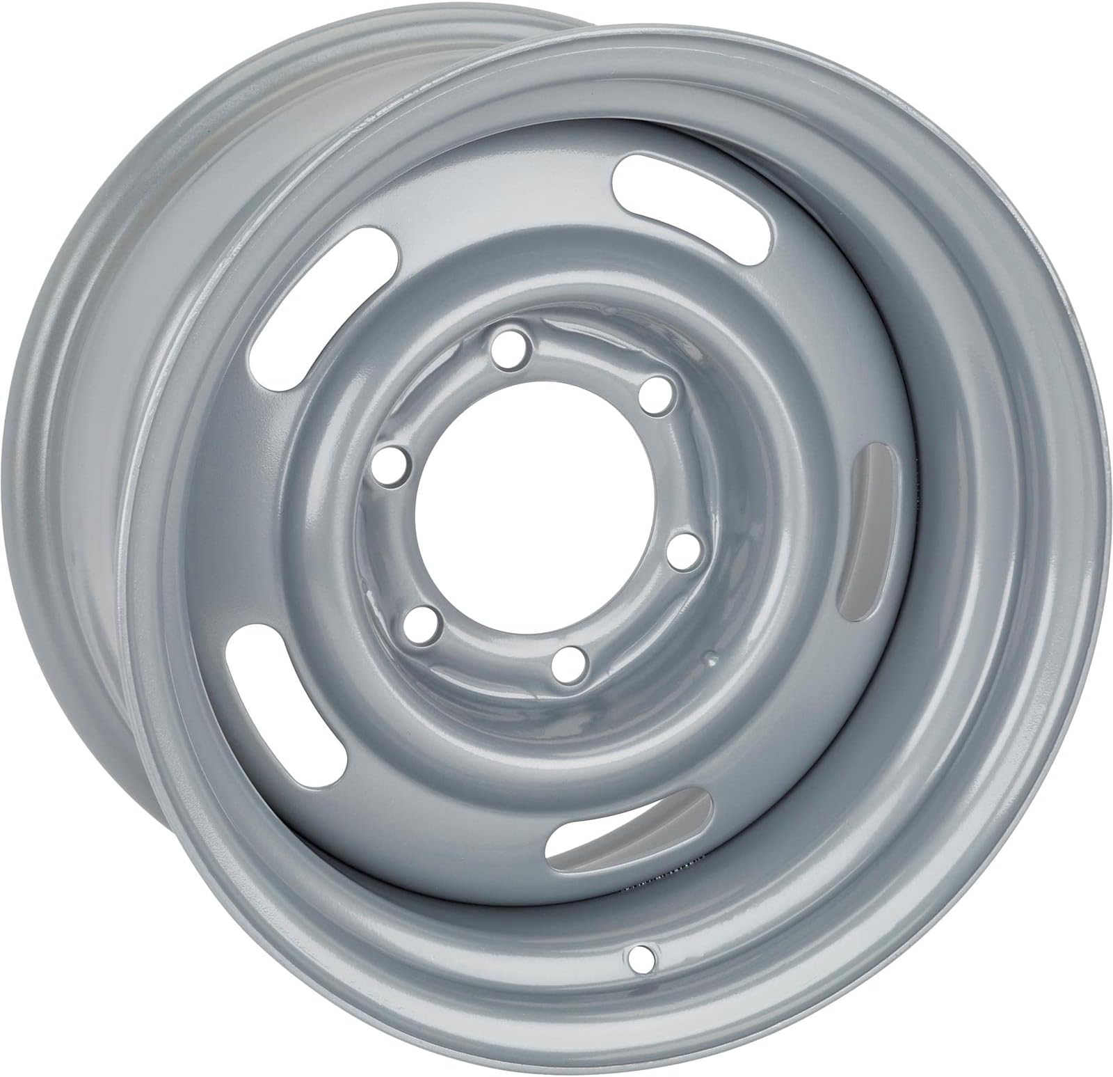 Speedway Motors 15 Inch GM Rally Truck Wheel, 6 on 5.5 Inch Bolt Pattern, Silver Painted Steel Rim, 8 Inch Width, Classic 5-Slot Design