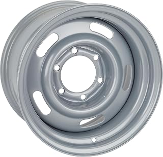 Speedway Motors 15 Inch GM Rally Truck Wheel, 6 on 5.5 Inch Bolt Pattern, Silver Painted Steel Rim, 8 Inch Width, Classic 5-Slot Design