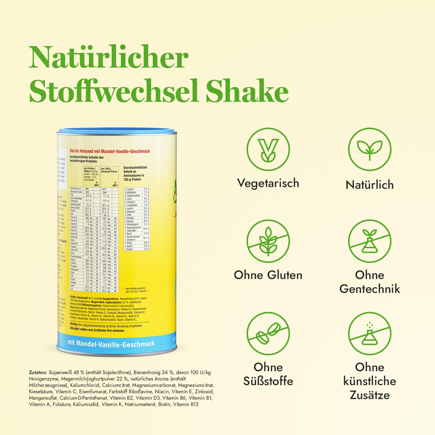 Almased mit Mandel-Vanille Geschmack – 6x 500g - Mahlzeitersatz zur Gewichtsreduktion – Vorratspack – vegetarisch und glutenfrei – 60 Portionen