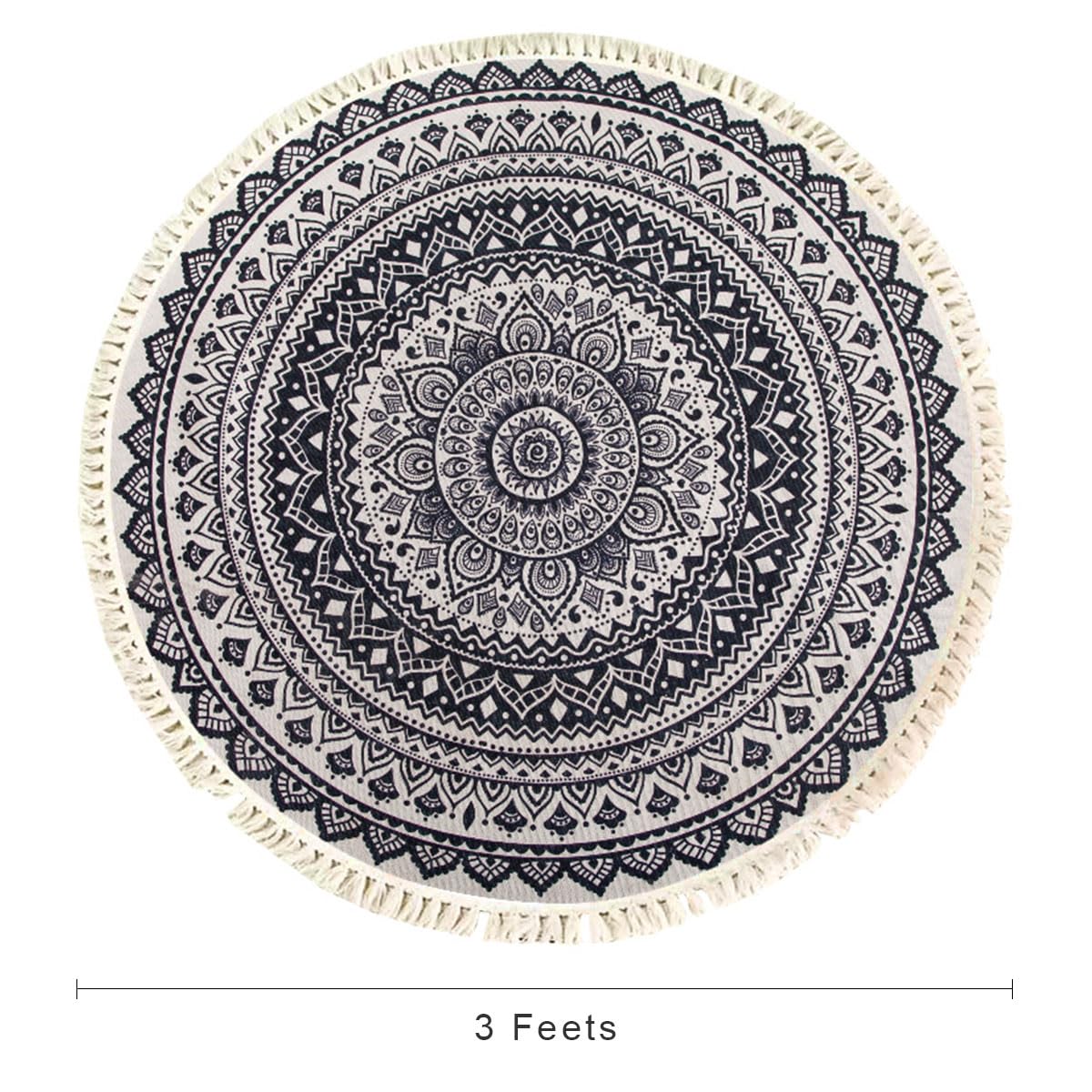 Terafeels Round Non-Slip Boho Area Rugs 90cm Machine Washable Area Rug Short Pile Circle Rugs with Tassels for Living Room Kitchen Bedroom 3090 - Image 2