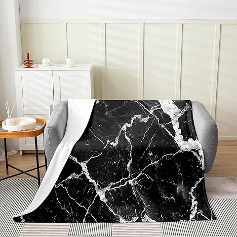 Erosebridal Black Grey Marble Throw Blanket,Bronzing Fluid Soft Breathable Blanket,Gradient Texture Fleece Blanket Bedroom Decor Queen 90x90,Abstract Art Tie Dye Fuzzy Blanket for Men Women