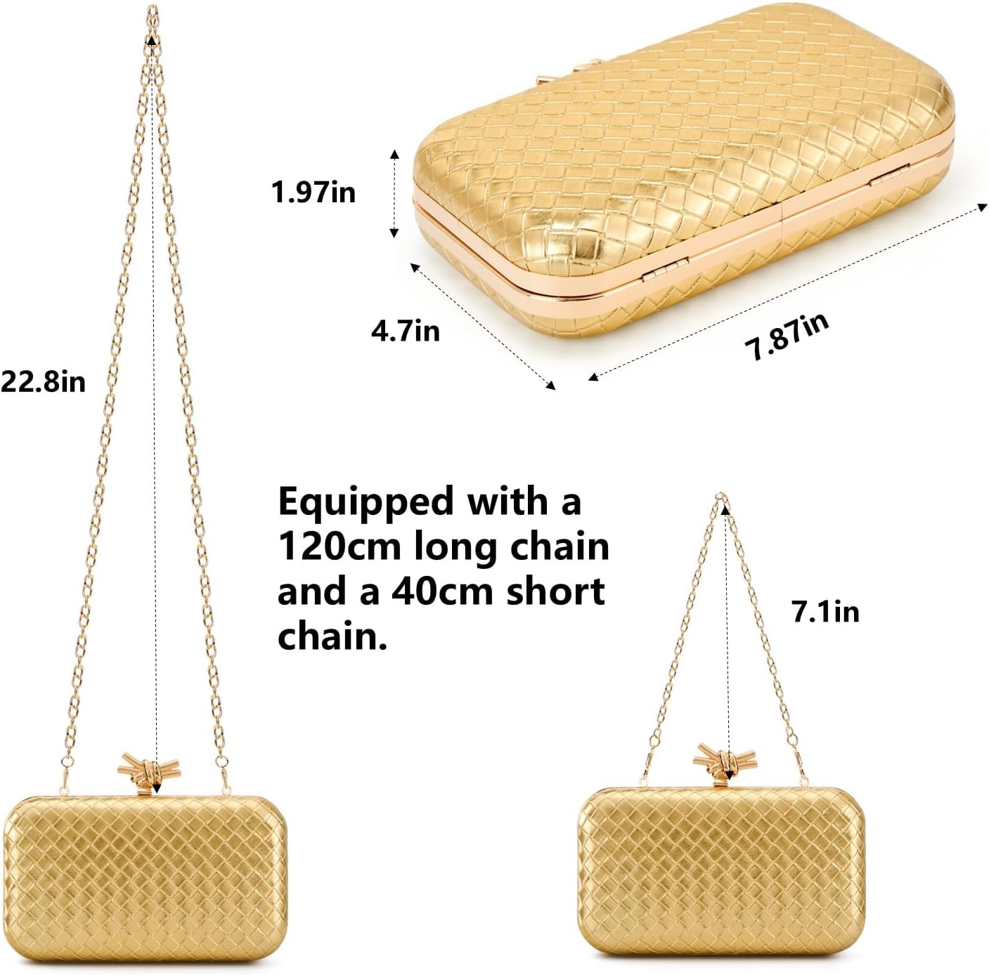 Gurina Elegant Woven PU Leather Clutch Purse for Women - Formal Evening Bags with Detachable Chain, for Weddings Parties