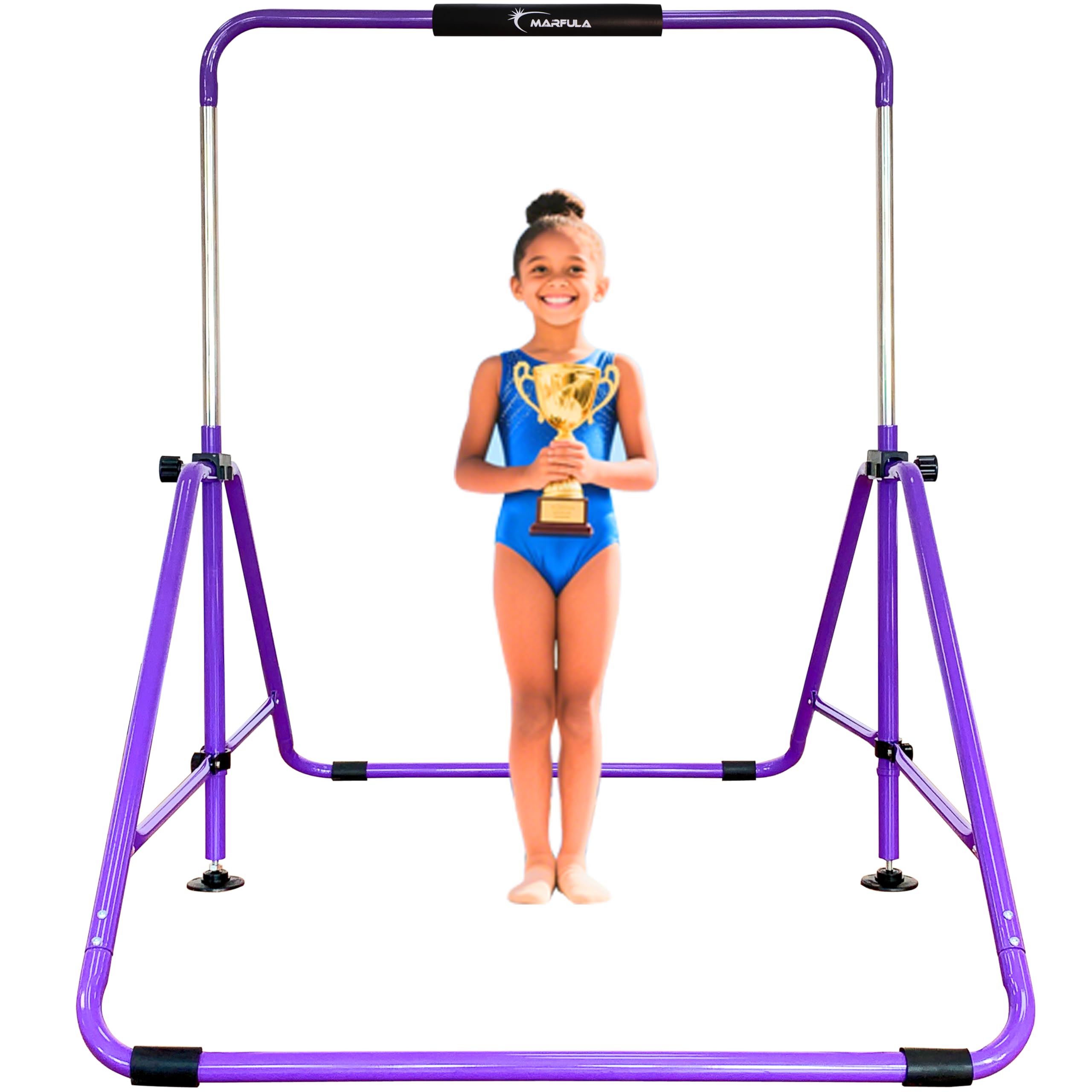 MARFULA Upgrade Folding Gym Bar with Mat for Children Ages 3-12, 90kg Weight Capacity, Gymnastic Kip Bar Horizontal Bar for Kids, Gym Exercise Equipment for Home Use