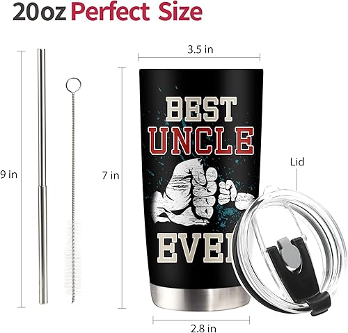 Miniatura 5 de Best Uncle Ever Gifts - Vaso de acero inoxidable de 20 onzas con tapa y pajita, regalos de cumpleaños para tío de sobrino, sobrina, día del padre,